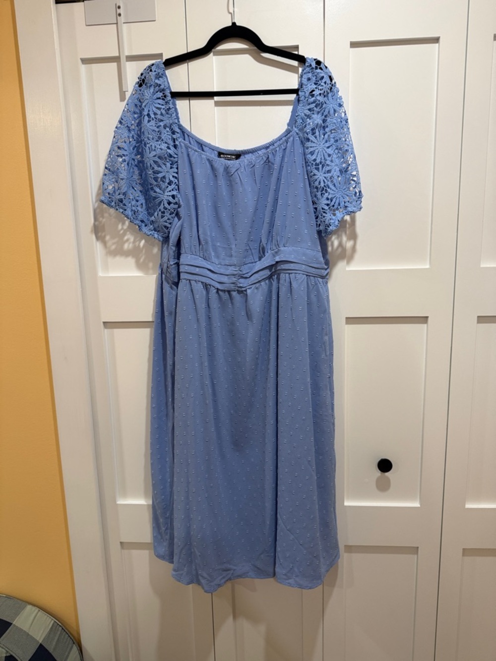 Bloomchic Light Blue Crochet Sleeve Midi Dress